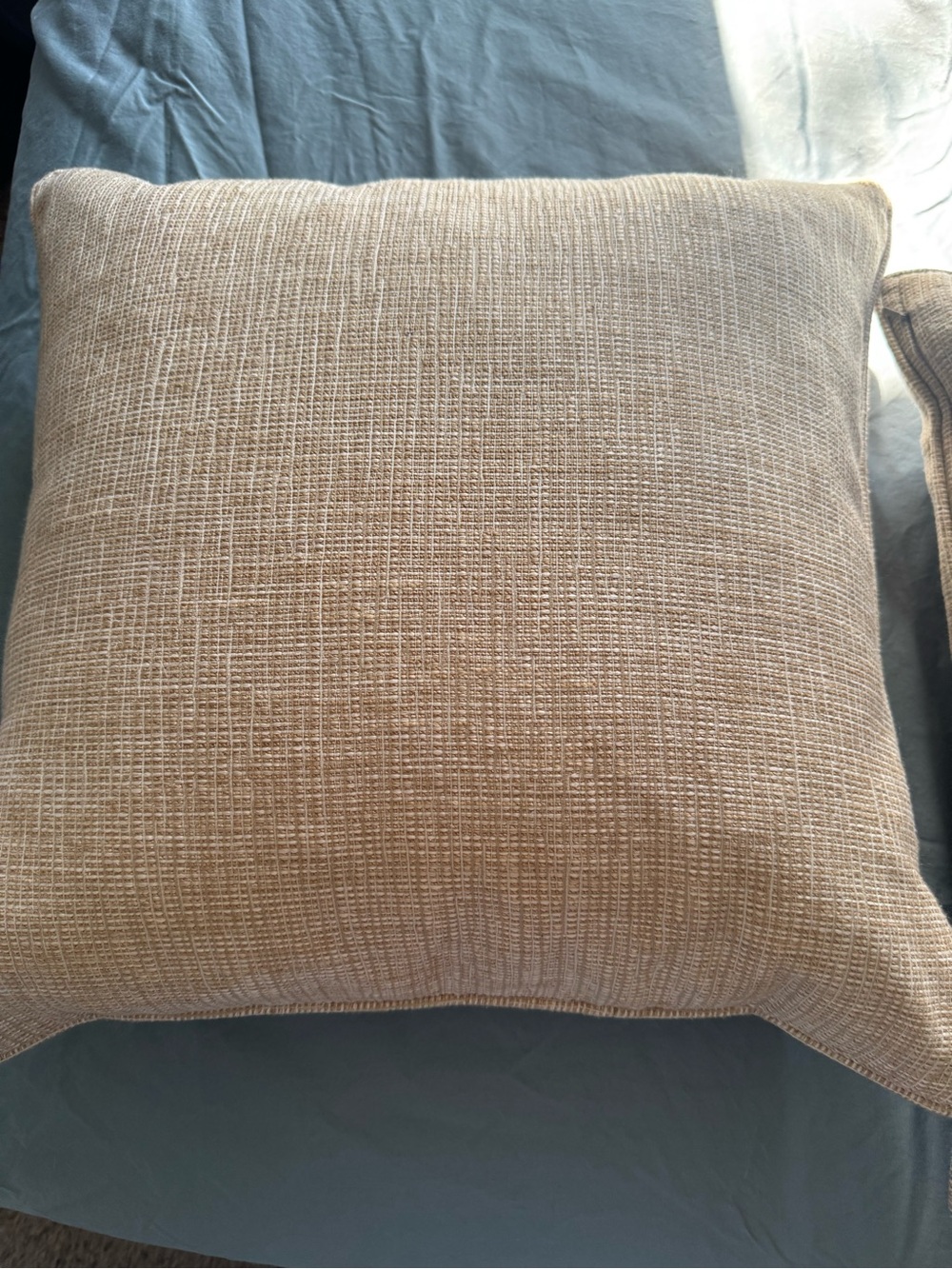 Ethan Allen Custom Throw Pillows Beige Textured Fabric, Set of Two Square - Picture 4 of 8
